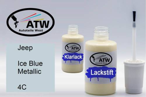 Jeep, Ice Blue Metallic, 4C: 20ml Lackstift + 20ml Klarlack - Set, von ATW Autoteile West.